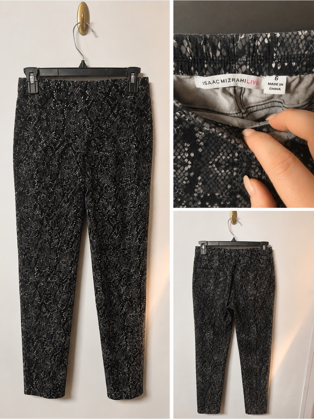⭐️3/$20 Isaac Mizrahi Black Snake-Print Skinny Jeans